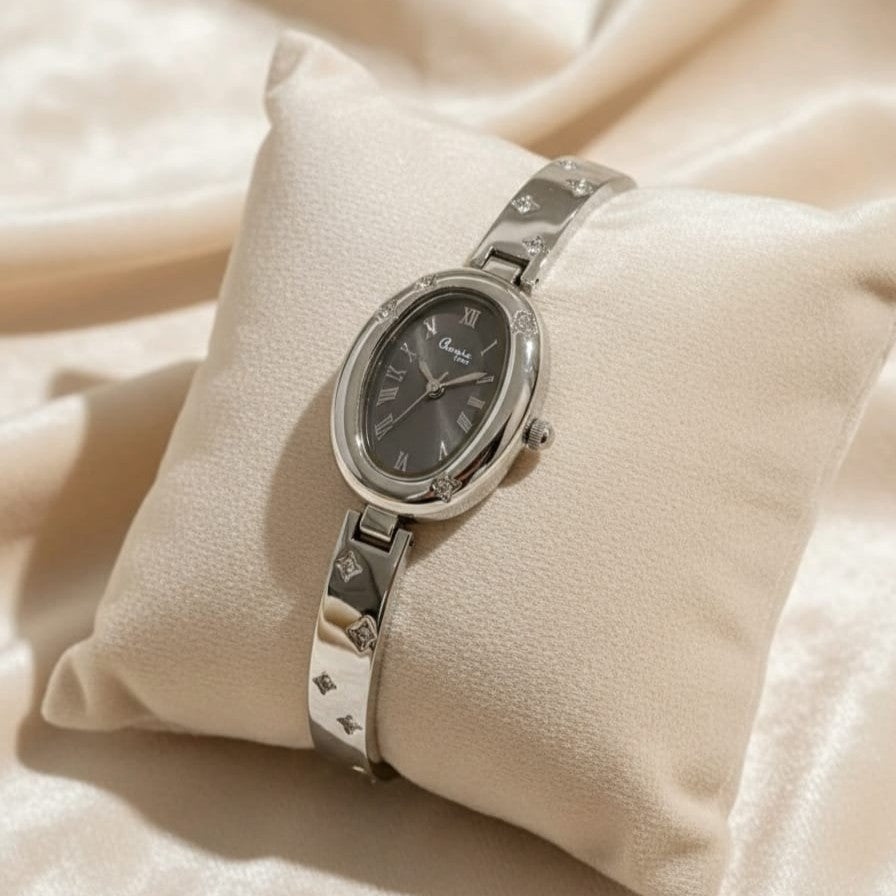Oval Chain Watch - Silver Tone