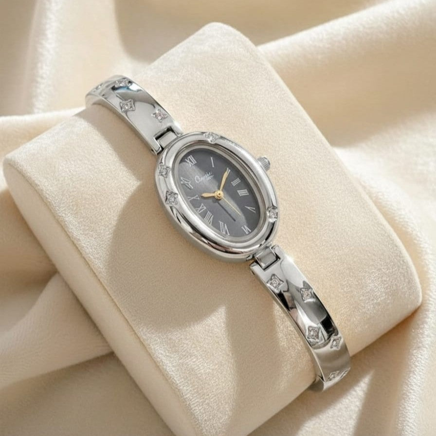 Oval Chain Watch - Silver Tone
