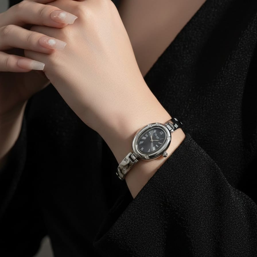 Oval Chain Watch - Silver Tone