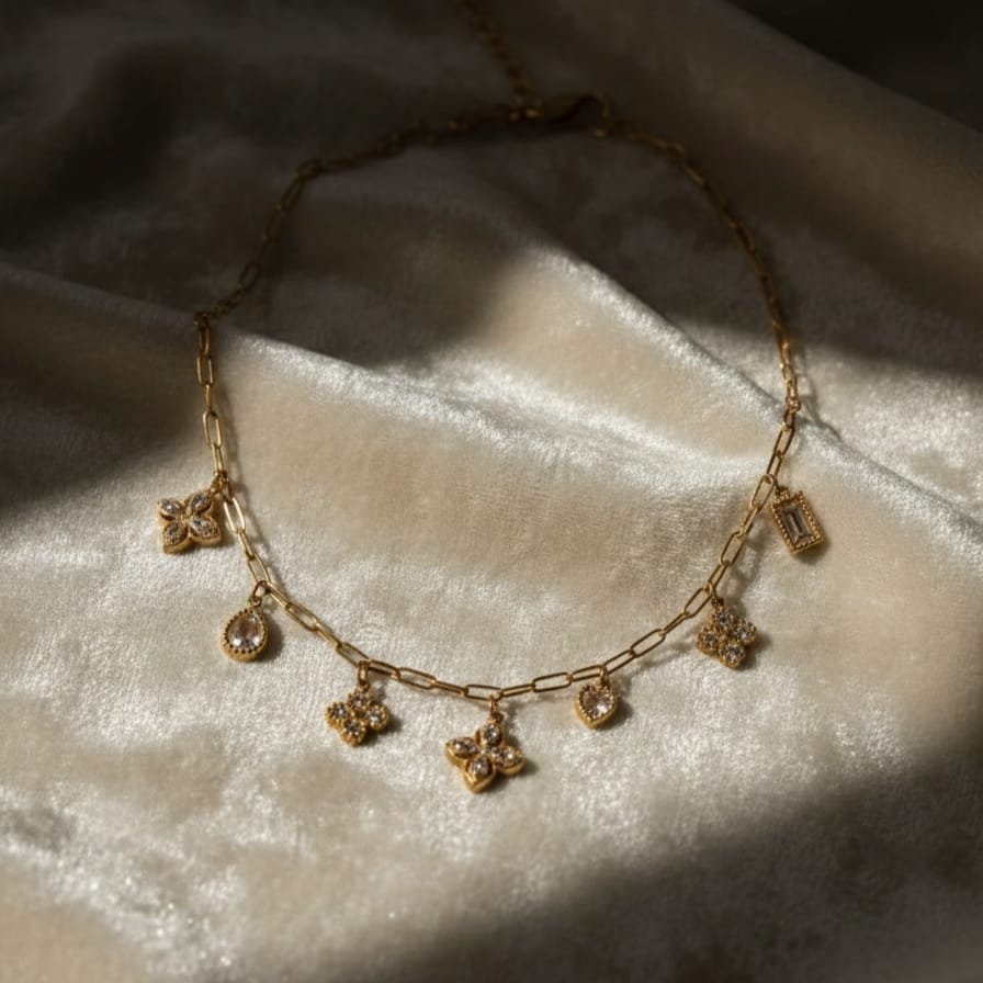 Clover, Heart Charm Necklace