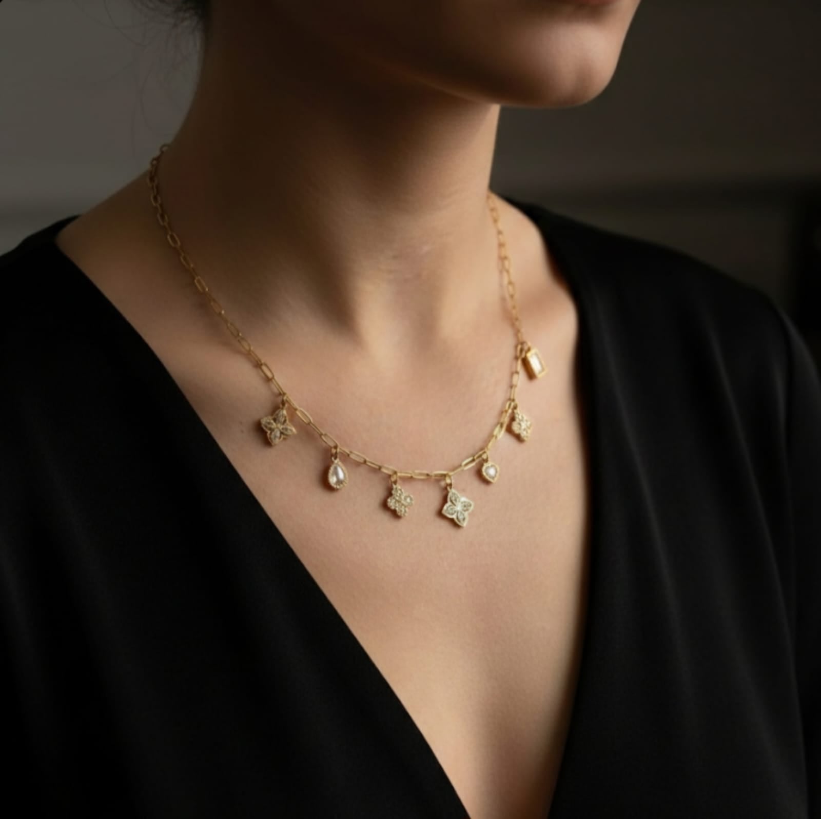 Clover, Heart Charm Necklace