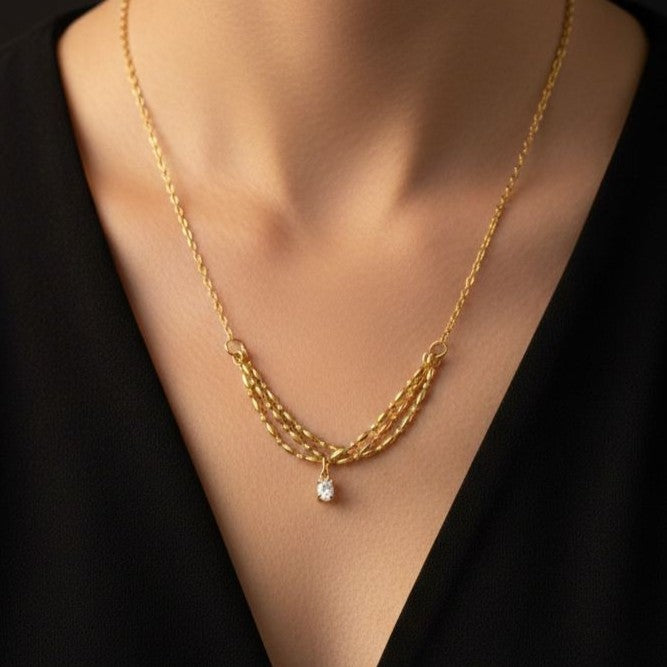 3 Layered-Zircon pendant Necklace