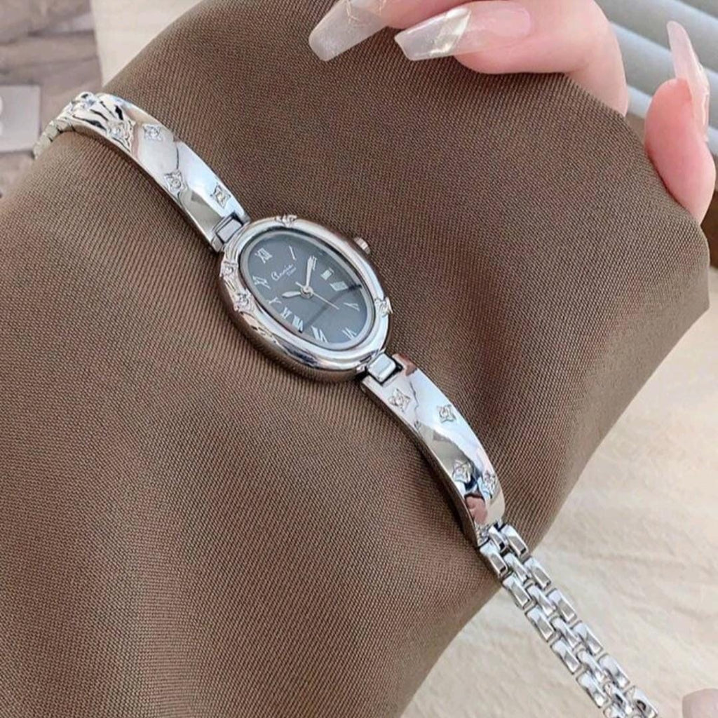 Oval Chain Watch - Silver Tone