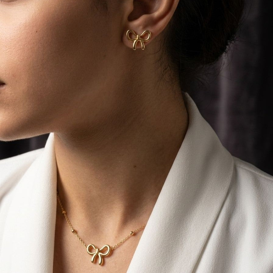 Hollow Bow Necklace Set