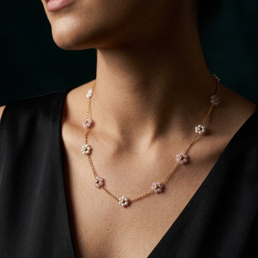 Pink & White Floral Necklace
