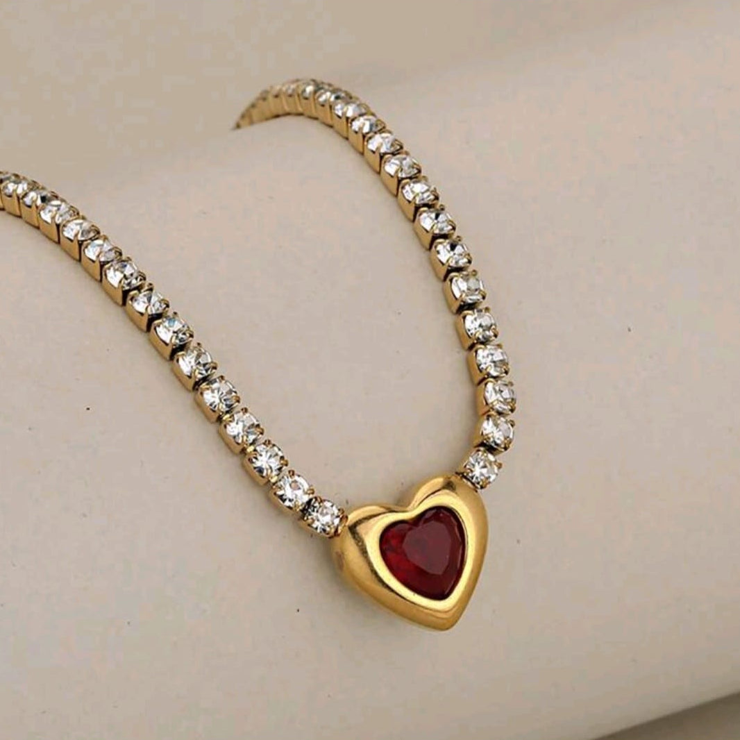 Red Heart Tennis Necklace