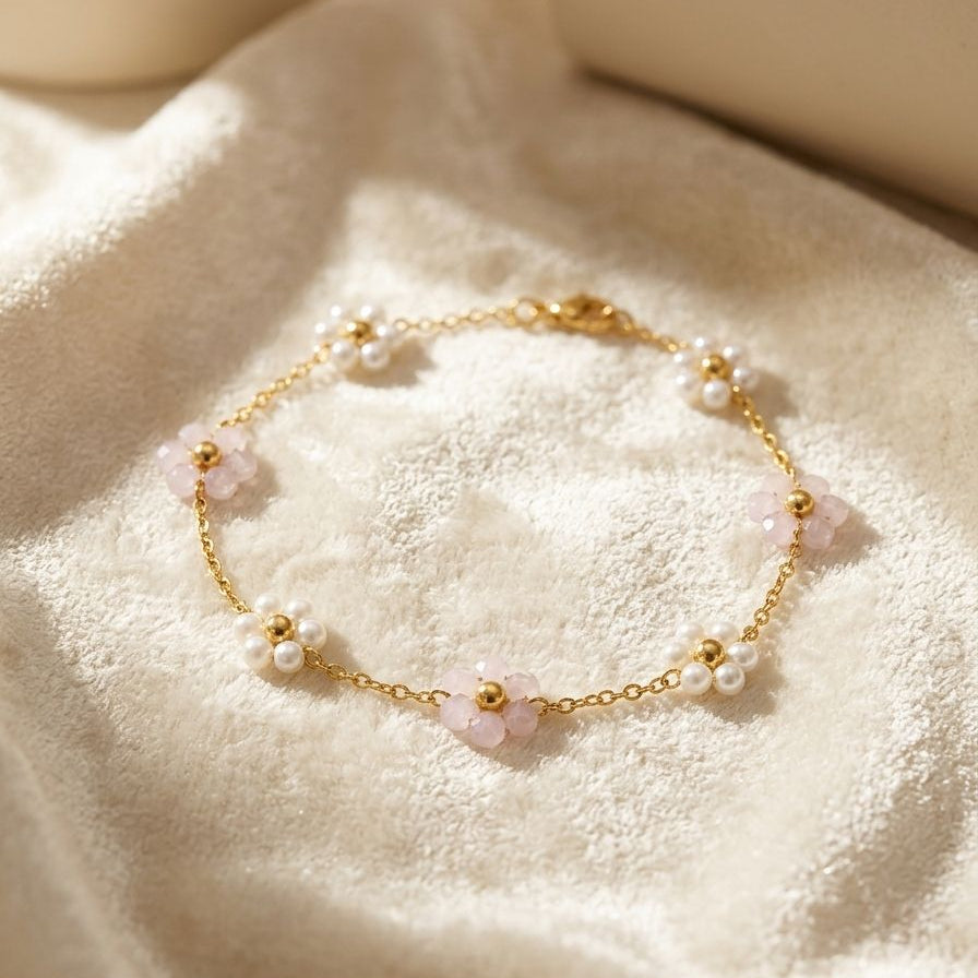 Pink & White Flower Bracelet