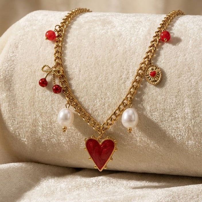 Cherry-Heart Charm Chain