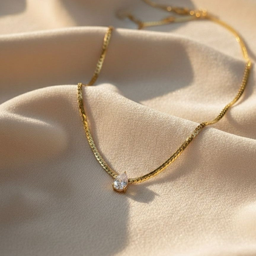 Pear Pendant Curb Chain